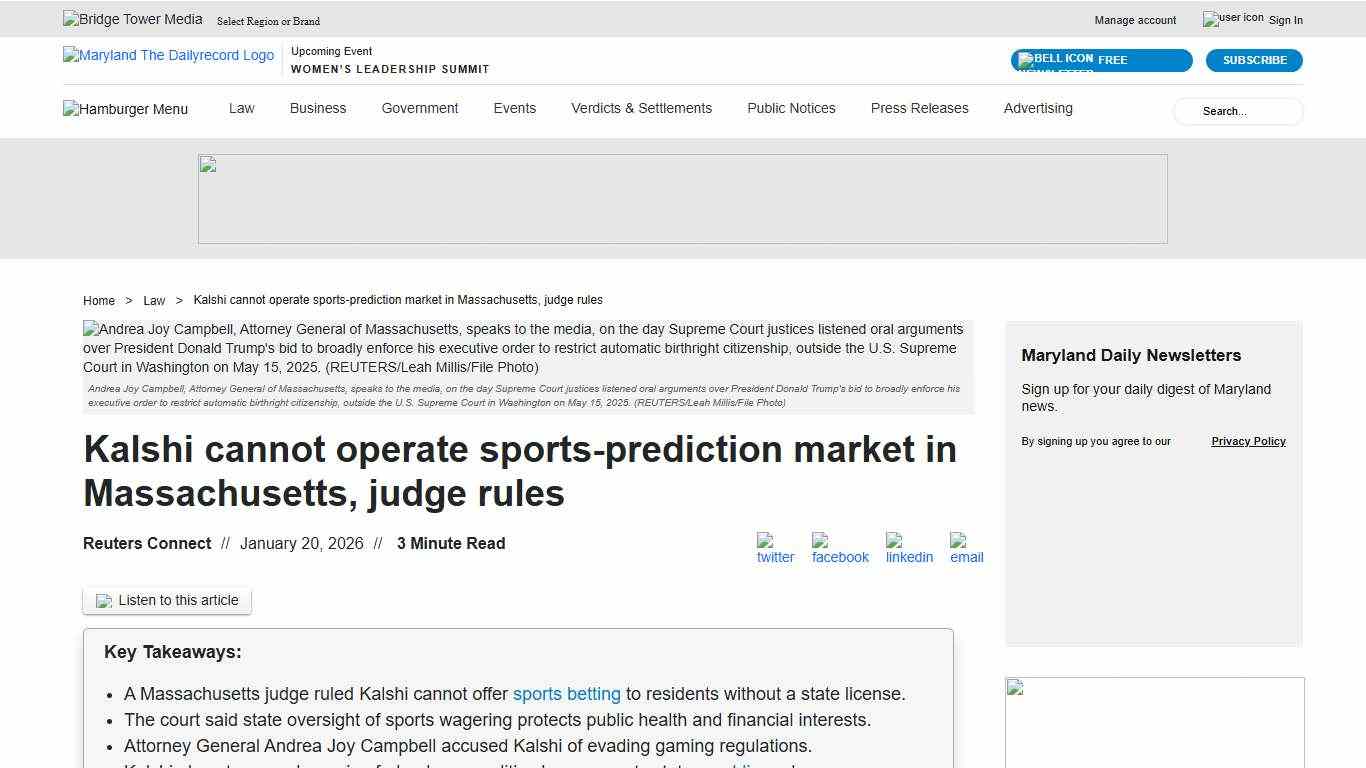 Kalshi cannot operate sports-prediction market in Massachusetts